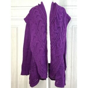 Victor Alfaro Womens Cardigan‎ Medium Purple Wool Blend Sweater Open Front Rufle